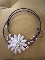 Howlite Stone Floral choker necklace On Brown Wrapped Wire. Boho. Handmade