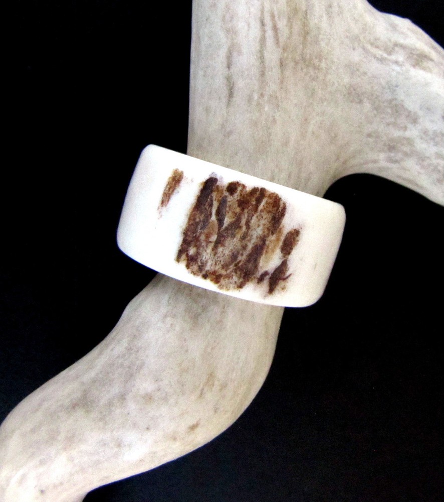 BROWN HANDCRAFTED OOAK SHED DEER, ELK ANTLER RING,SIZE 12 1/2, R-392