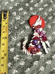 Liztech Vintage 1990s Wolf Howling Beaded Wire Pins Silver Red & Purple Signed