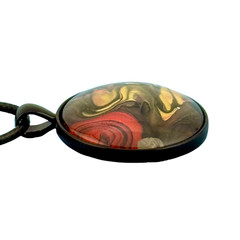 Pendant Necklace Handmade «Desert Sun» Black Bezel & Tray 30mm Black Cord