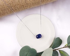 Natural blue floating lapis lazuli gemstone pendant necklace, single lapis stone