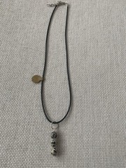 Dalmatian Jasper Wire-Wrapped Pendant Necklace Black Cord Charm
