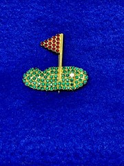 Vintage Costume Jewelry Brooch Pin Golfing Green Brooch Colorful Rhinestones