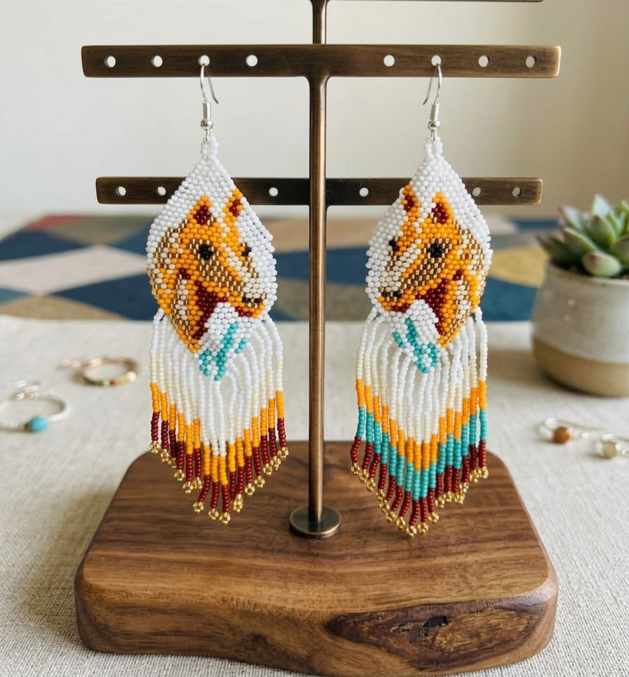 Handmade Horse Seed Bead Earrings Boho Western Fringe Earrings for Women