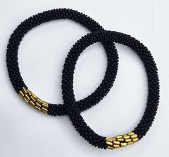 Set of 2 Unisex Handmade Glass Beaded Nepal Boho Crochet Bracelets Bangle