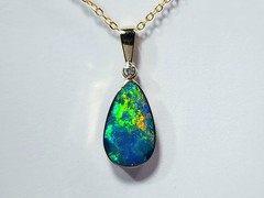 Parhelion’ Australian Opal & Diamond Pendant Rare Gem Gift 1.26g Q55