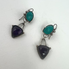 Amethyst Apatite Sterling Silver Earrings Artisan Designer 925 Studio ArtJewelry