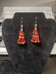 Handmade First Nation Woman Earrings With White Red Black And Yellow Seedbeads