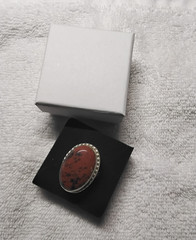 Sterling Silver Ring. Stamped «.925». Mahogany Obsidian. Size 9. FREE SHIPPING