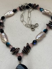 REDUCED Keshi pearls and crystal beads black pendant Necklace