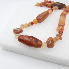 African Antique Style Mali Carnelian Agate Bead Necklace Toggle Leaf Clasp 32″