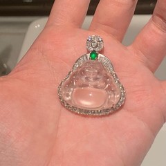 Natural Shui Mo Quartz Jade Buddha Pendant 925 Sterling Silver Moissanite