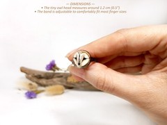 Owl Ring Handmade Barn Owlet Face Clay Creature Unique Hand-Painted Jewelry