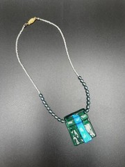 Necklace Artisan Dichroic Art Glass Freshwater Black Pearl Seed Beads 14/20 GF