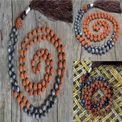 8mm black Labradorite brown Sandalwood 108 knot necklace Yoga Energy men mala