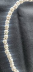 handmade beaded necklace, 21 inches, pearl and silver