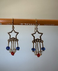 14k Gold Plated, Americana (Red/White/Blue) Star, Dangle Earrings, Patriotic