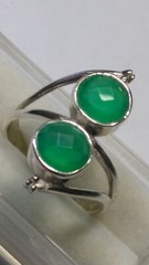 APPEALING TWIN SEA GREEN CHALCEDONY IN STERLING SILVER 925 RING SIZE 9.75-10.-0!