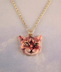 New Gold Orange White Kitty Cat Necklace Pendant Animal Jewelry