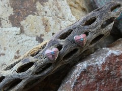 Pink Conch Shell & Opal Sterling Silver Gemstone Heart Small Post Earrings BF24