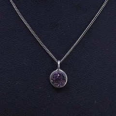 16” sterling silver 925 curb chain necklace with purple druzy crystal pendant