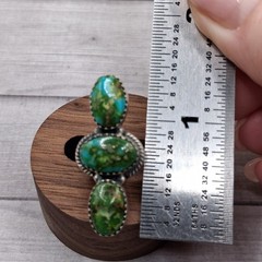 Sonoran Gold Turquoise Ring Adjustable 6-8 Sterling Silver 3 Stone Southwestern