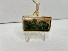 Sagenite Burst Green Plume In Clear Calcedony Texas Agate Pendant & Wire Wrapped