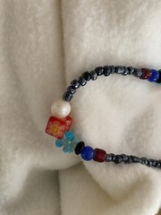 9 in. Glass Bead Necklace, Accent Bright Flower Glass Beads