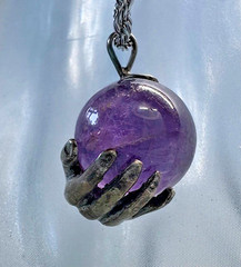 Sterling Silver hand holding Amethyst Cryatal ball Solitaire pendant by JKL 232