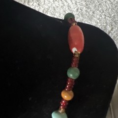 VTG Macrame Boho Necklace w/Blue Center Stone Hidden Pocket Seed Tassel Beads
