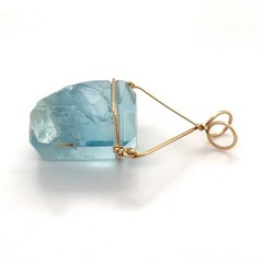 14k Yellow Gold 1-11/16” High Wire Wrapped Aquamarine Crystal Pendant, 9 Grams
