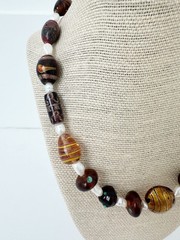 NWT Genuine Murano Glass & Pearls Beaded Necklace Brown White