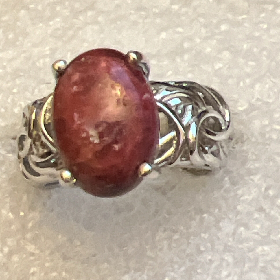 Natural Norwegian Thulite Solitaire Ring in Platinum Over Sterling Silver 5.75 c