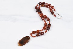 Handmade Studio Sterling Silver Natural Carnelian Bead Drop Necklace 17-1/2 in