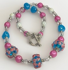 Artisan Handcrafted Art Deco Lampwork Glass Jewelry Pink Peony Club #6 Floral