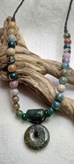 India Agates beads Hand made with Serpentine stone, adjustable necklace.