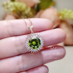 Rose Gold Peridot Necklace Sterling Silver Round Sunshine Large 4 CT Lab Green