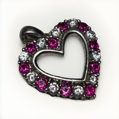 Sterling Silver Bright Pink Clear Round Cubic Zirconia Heart 19mm Pendant 3.7g