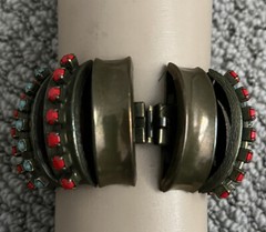 Nicholas Frangos Signed Aqua and Coral Crystal Bracelet