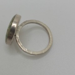 Artisan made green stamp ring silver. Size 5