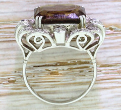 Perfect Emerald Cut 8.30 Carat Greenish Brown Sapphire & White CZ Vintage Ring