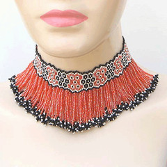 Handmade Beaded Orange Seed Bead Choker Necklace