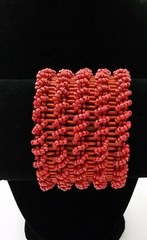 Handmade Bracelet GLASS BEADS RED Tone Bohemian Artisan 7 inches Stretch