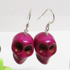 Halloween Skull Purple Charm Pierced Earrings Sterling Silver .925 Hooks