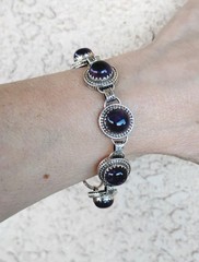 Handmade 925 Sterling African Amethyst Cabochon Bracelet 32.6g Toggle Adjustable