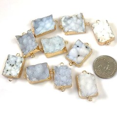 Raw Rough Cloudy Druzy Agate Pendant Natural Gemstone Pendant Rectangle w 2 Ring