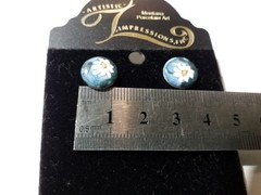 Artistic Impressions Round Kiln-Fired Porcelain Earrings Lilly/ Lotus Flower VTG