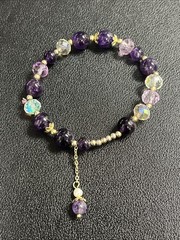 Multicolor Purple Beaded Bracelet Accents Round Unisex Adults
