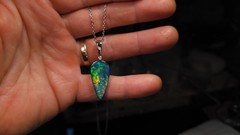 Fuego Raro’ Rare Australian Opal & Diamond Pendant 14k White Gold 16.2ct O98