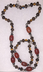 Handcrafted Brown Gray Orange Glass Beaded Necklace and bra cRound Beads,